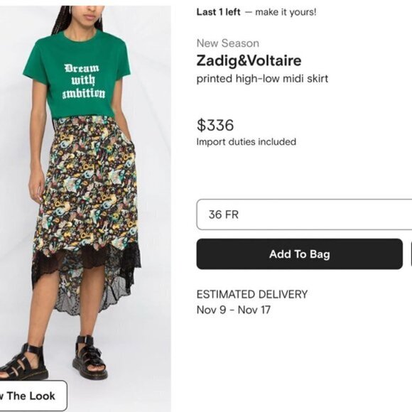 ZADIG & VOLTAIRE High Low midi lace trim skirt with skull 💀 pattern - Picture 12 of 15